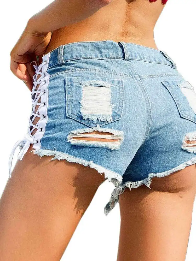 Pantaloncini jeans da donna estivi Pantaloni caldi Ultra corti da discoteca da donna Sexy a vita alta Bottone casual Elegante coulisse laterale R97L