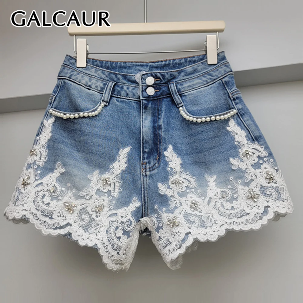 GALCAUR Colorblock Slimming Spliced Single Buttons Elegant Shorts for Women Patchwork Beading Chic Pant Female Fashion New Style