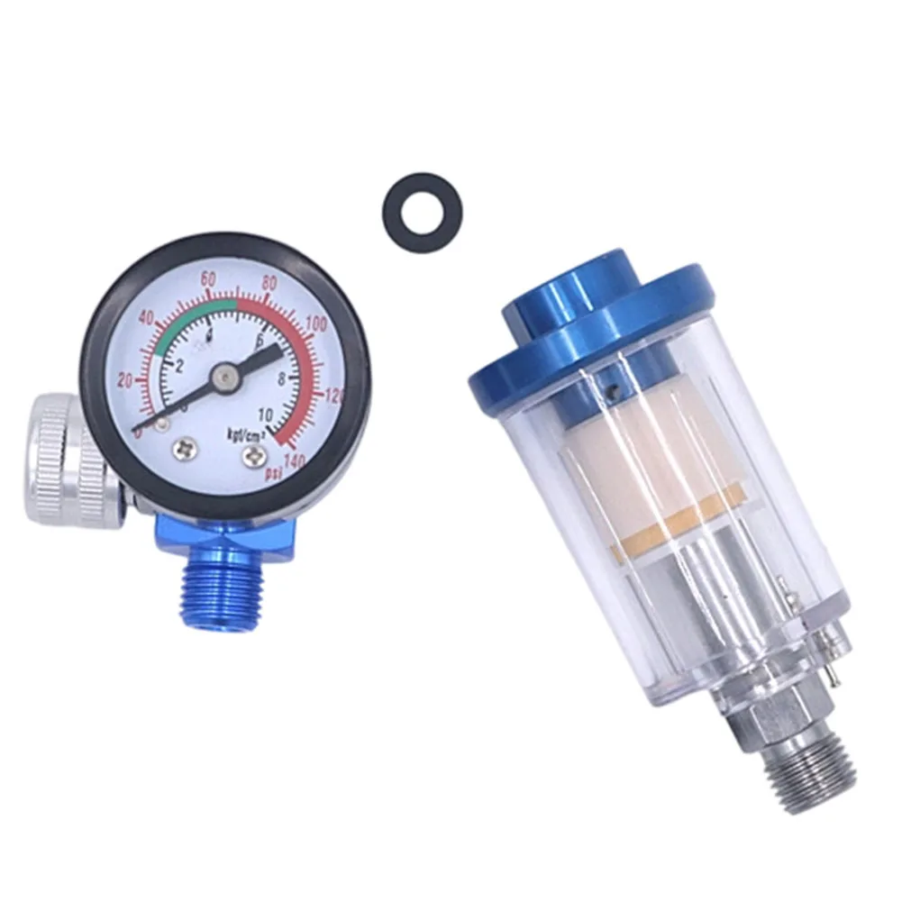 1/4-Inch Spray Air Flow Gauge In-line Oil Water Trap Filter Separator W Adapter Pneumatic Tool Replacement Accessories