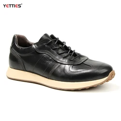 YETTIES New Casual Men's Sneakers Male Leisure Cow Genuine Leather Fashion Flats Vintage Lace Up Footwear Real Leather Shoes