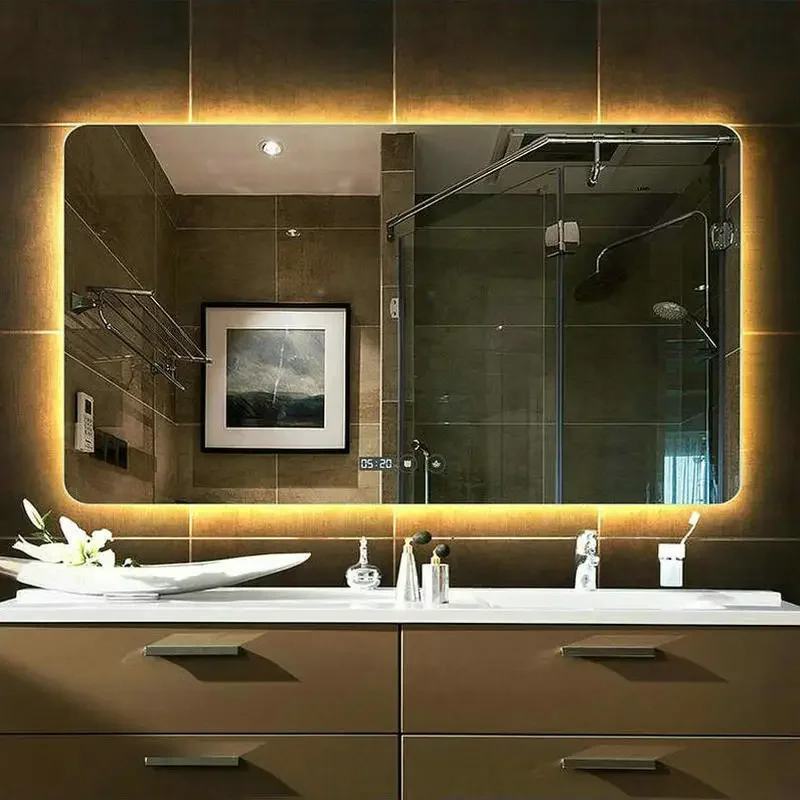 Smart Rectangular Siliver Coating  High Quality Refection Two Color LED Bathroom Mirror