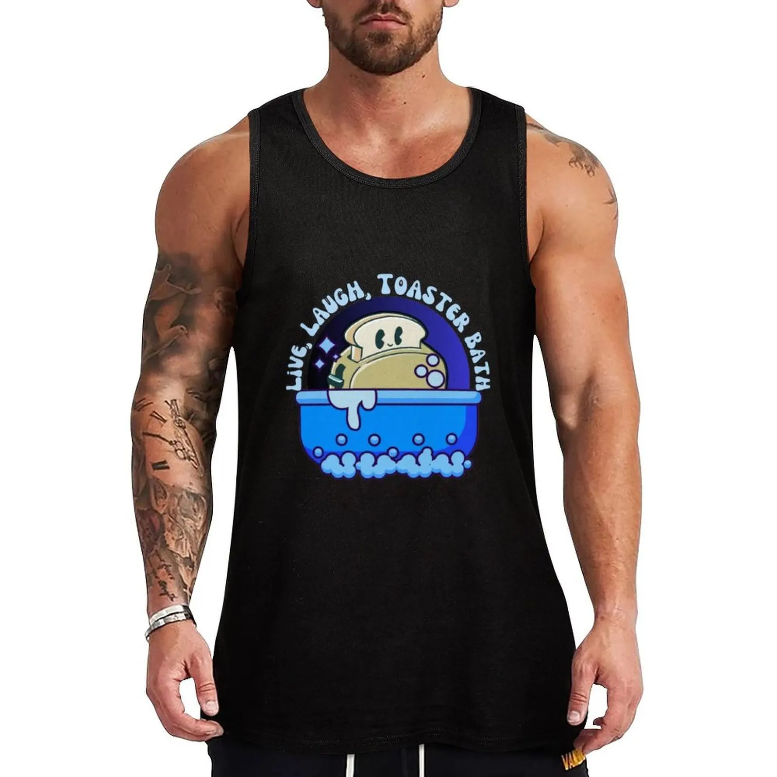 

Live, Laugh, Toaster Bath - Cool Blue Print Tank Top summer clothes summer clothes for men gym accessories men