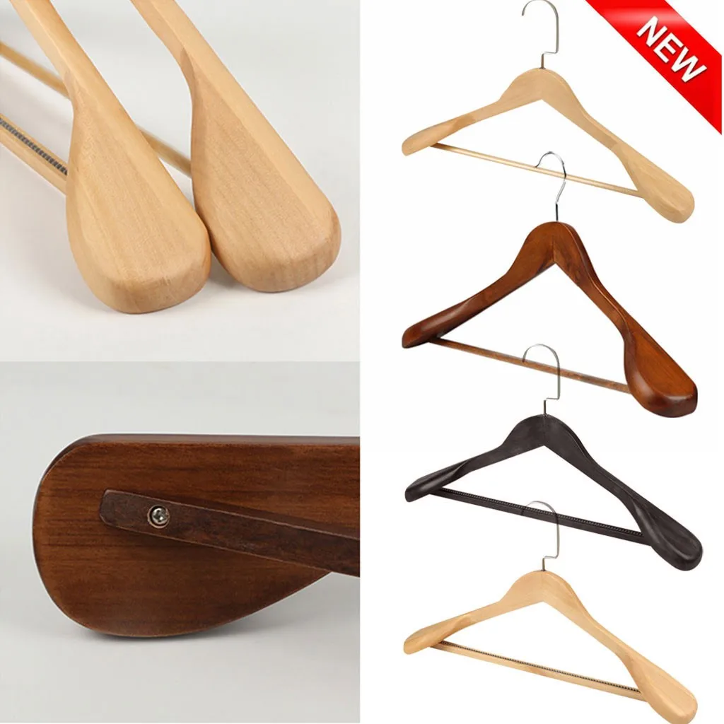 

1pcs High Quality High-Grade Wide Shoulder Wooden Coat Hangers - Solid Wood Suit Shoulder Hotel Hanger Closet Home Smooth Store