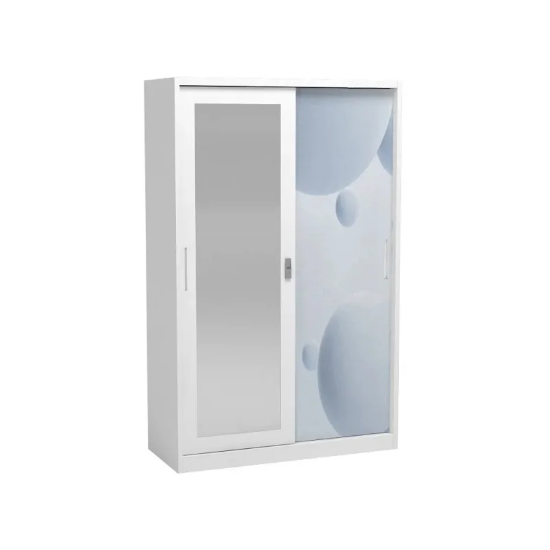 custom.Modern Design Bedroom Steel Iron Closet Wardrobe with 2 Sliding and Mirror Printed Steel Cabinet Home Use