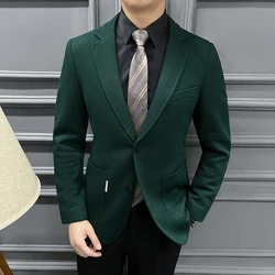 2024 High quality fashion handsome spring and autumn hot sell Waffle suit men's senior sense plaid suit green coat