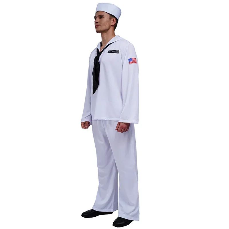 Disfraz azul marino para adultos, traje de marinero blanco, disfraz de Halloween, disfraz de fiesta, uniforme para hombres RZ5064