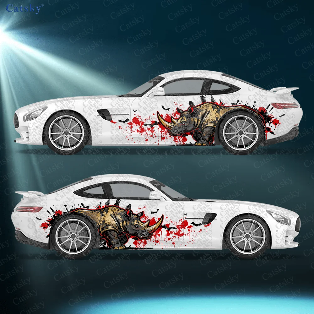 

2pcs Rhino Gold Foil Car Side Decals, Self-Adhesive PVC Waterproof & Scratch-Resistant Stickers, Fashionable Decals
