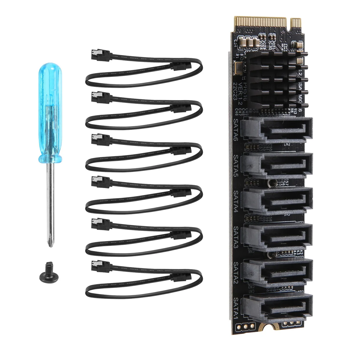 PCIE to SATA 6Gpbsx6-Port Expansion Card+SATA Cable M.2 MKEY PCI-E Riser Card M.2 NVME to SATA3.0 ASM1166 Support PM