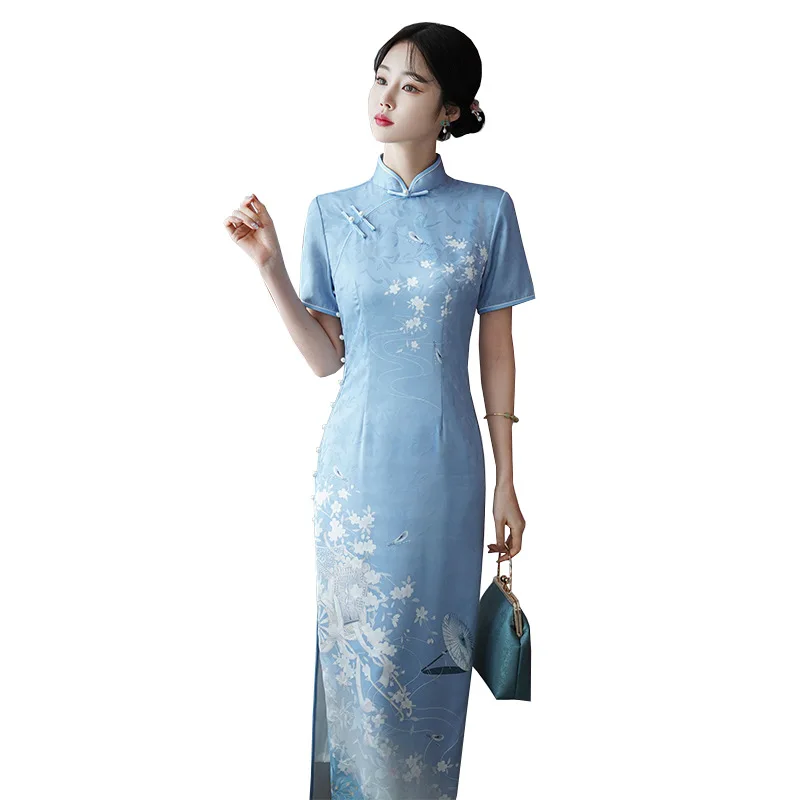 2024 New Autumn New Long Eveining Qipao Women Double Layered Chinese Stand Collar Cheongsam Retro Young Lady Long  Daily Dress