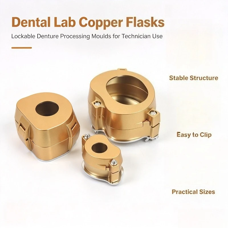 Copper Denture Flask with Screw, Size 7 & 8, Medium Large Double Hole Type for Dental Lab Denture Processing