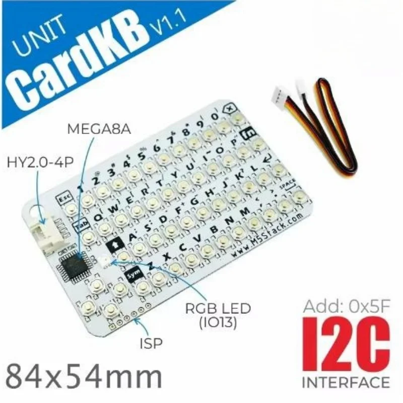 M5Stack Official CardKB v1.1 Mini 50-Key QWERTY Keyboard Unit with ATMega8A MCU, I2C, RGB LED, Programmable for UIFlow (MEGA8A)