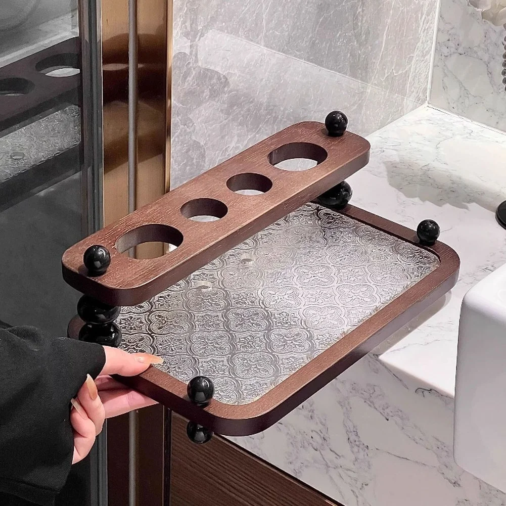 Toothbrush Shelf Wooden Solid Oak Construction with Suction Cup for Easy Bathroom Installation 28.5x17.5x9.5cm