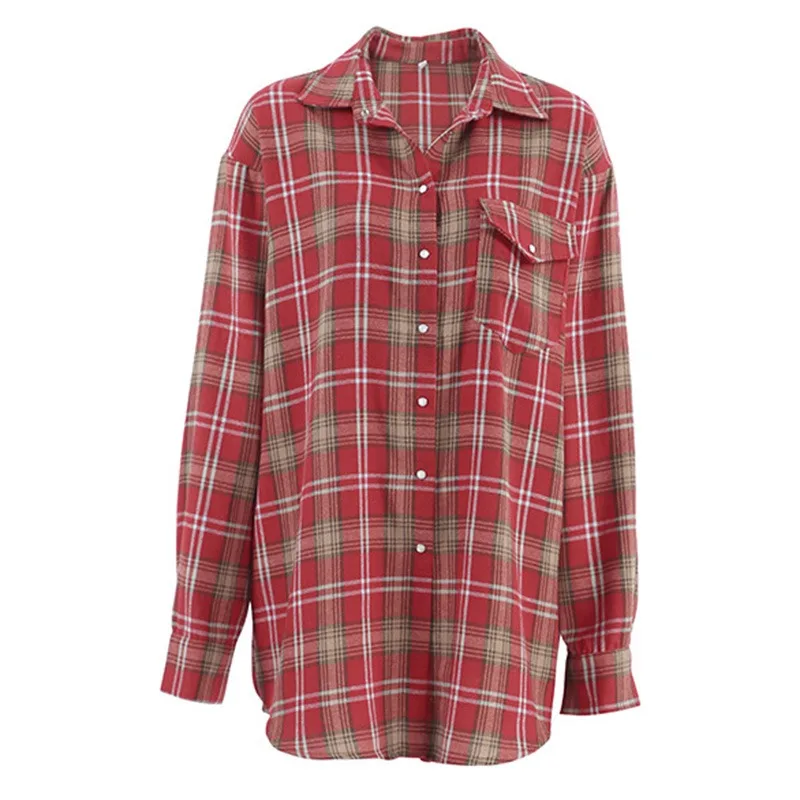 Trendix Fall Plaid Cardigan Shirts For Women 2025 New Street Casual Loose Long Sleeve Long Coats Autumn Basic Commuting Jacket