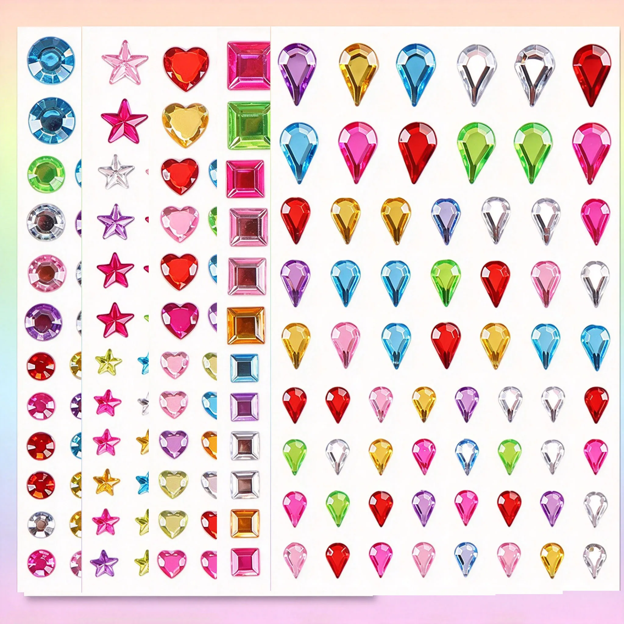 Self Adhesive 3D Gem Rhinestone Stickers, Colorful Heart Star Crystal Diamond Stickers, DIY Journal Scrapbook Decor, Concert Fac