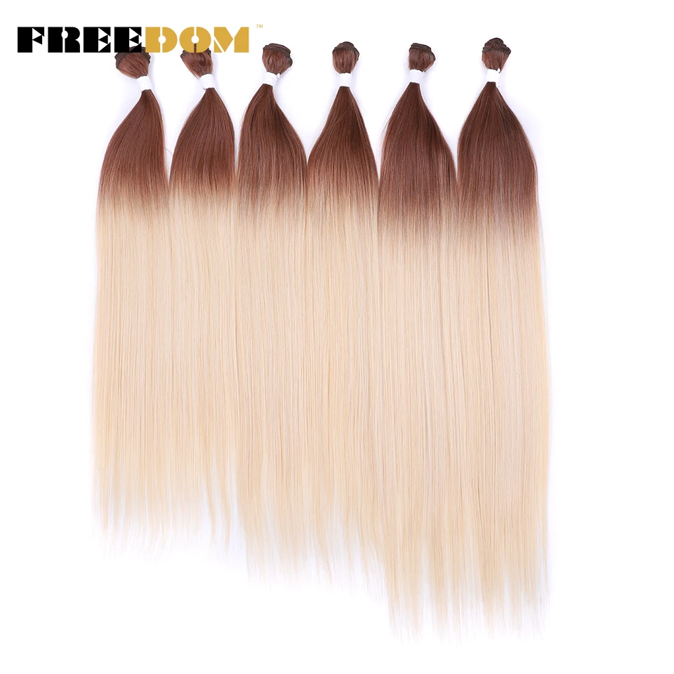 

FREEDOM Synthetic Yaki Straight Hair Extensions 6 pcs Ombre Blonde Fake Hair Bundles 22 24 26 Inches Super Long Hair Weave