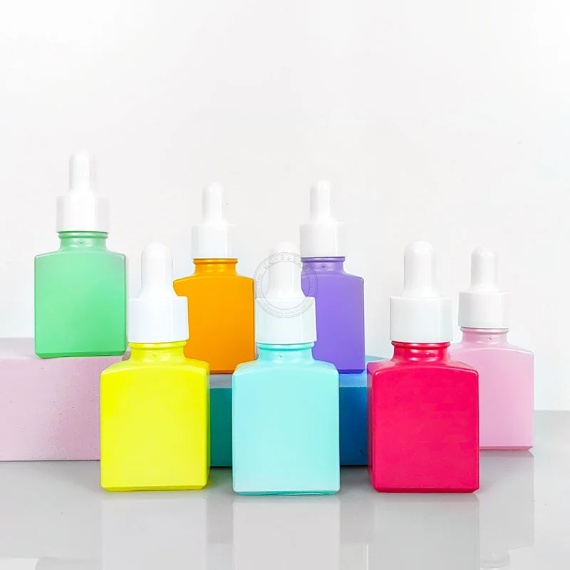 1Pcs 15ml Flat Square Dropper Bottles with White Dropper Caps 1/2 OZ Skin Care Serum Essential Oils Pure Dew Travel Glass Vials