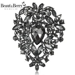 Beaut&Berry Large Glass Brooches for Women Unisex Rhinestone Pins Multi-color Available Holiday Party Accessories Gifts