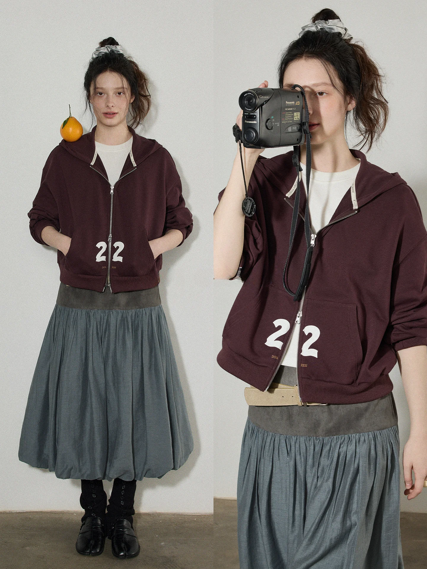 

Lofi Choose Hooded Sweatirt Women's Loose Fit Winter New Sle Double Zipper Casual Outerwear Digital Print Contrast Color