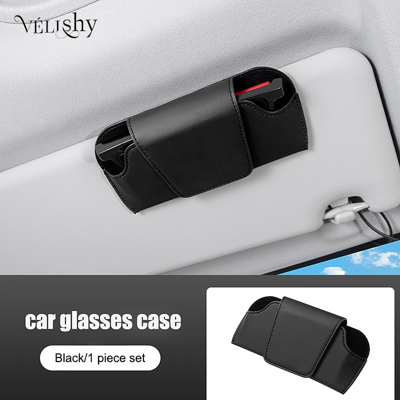 PU Sun Visor Glasses Holder Premium Leather Wear-Resistant Sunglasses Protective Box Auto Eyeglasses Storage Case