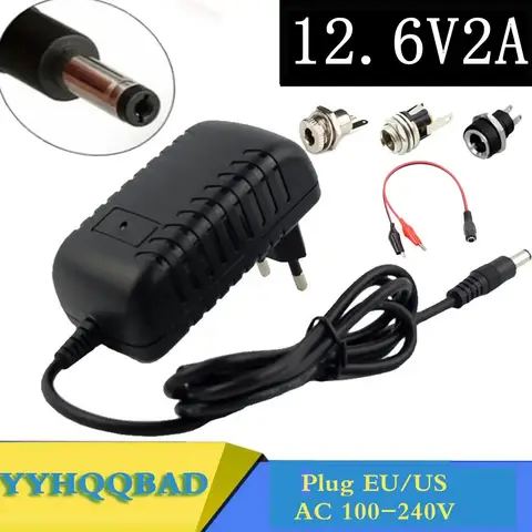 12.6V 2A 18650リチウムバッテリー充電器、12V 3シリーズリチウムイオンバッテリー用ポリマースマート充電器、18650バッテリーパック用、5.5mm X 2.1mm DC