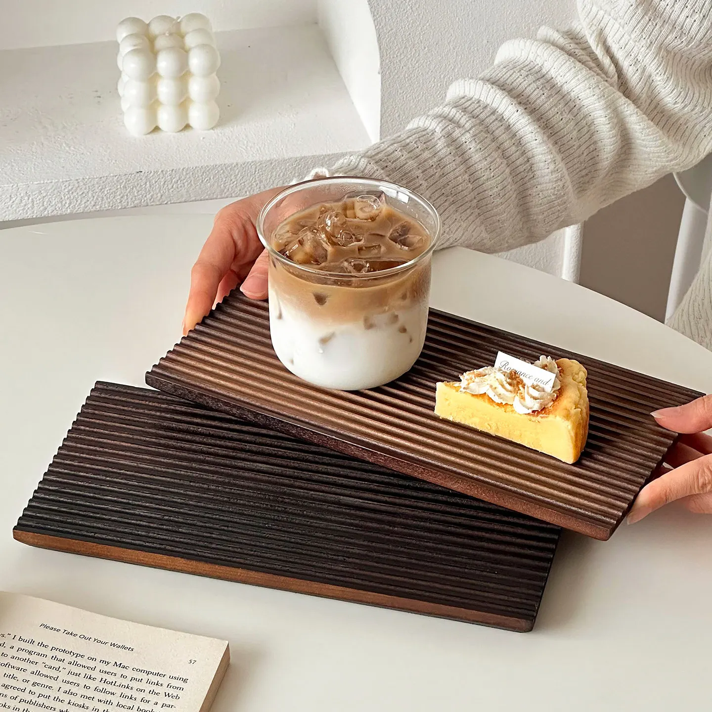 Vintage Striped Wooden Pallet Ins Style Household Afternoon Tea Dessert Pastry Square Tray Insulated Wooden Mat Tray
