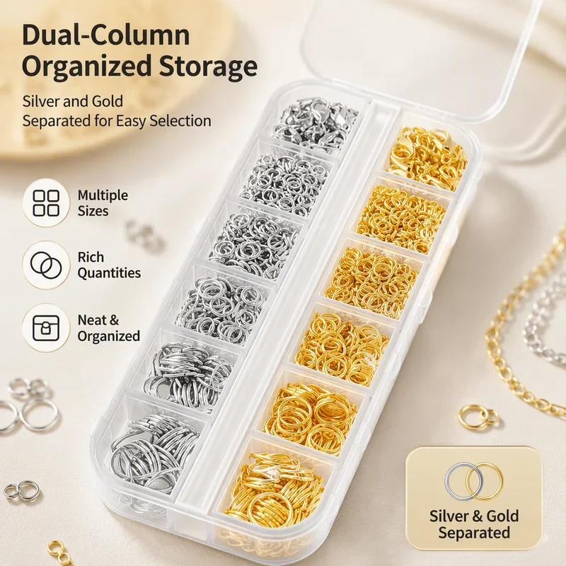 Mixed Sizes Jump Rings Set Gold Silver Open Split Rings
