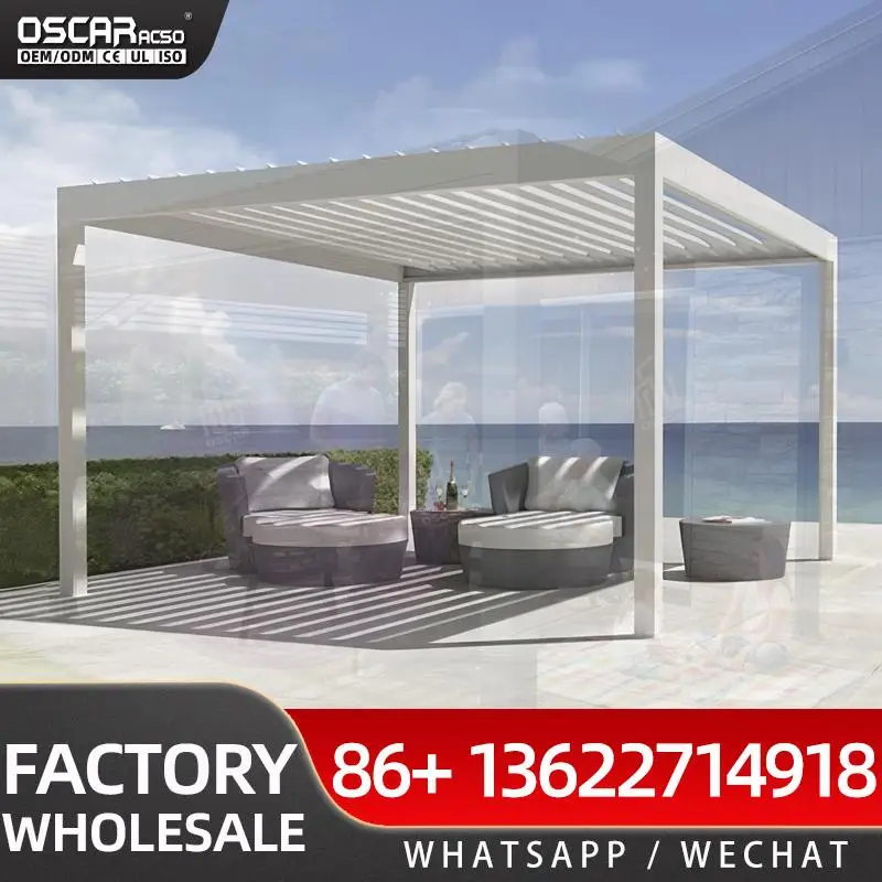 Wholesale Electric Aluminum Outdoor Motorized Retractable Louvre Roof Canopy for Garden Patio Balcony pergola