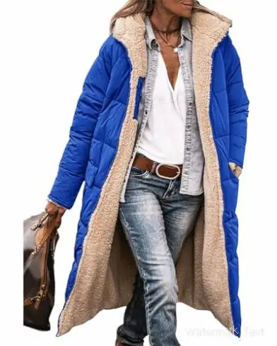 Women\'s 2024 Warm Winter Coats Reversible Sherpa Fleece Long Hooded Puffer Jackets Outerwear 142857