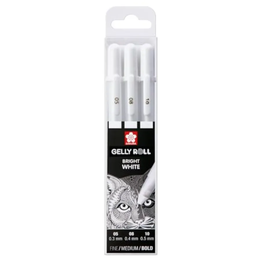 Gelly Roll Basic White Gel Pen Set of 3, Assorted Sizes Opaque Pens for Highlights, Drawing and Crafts