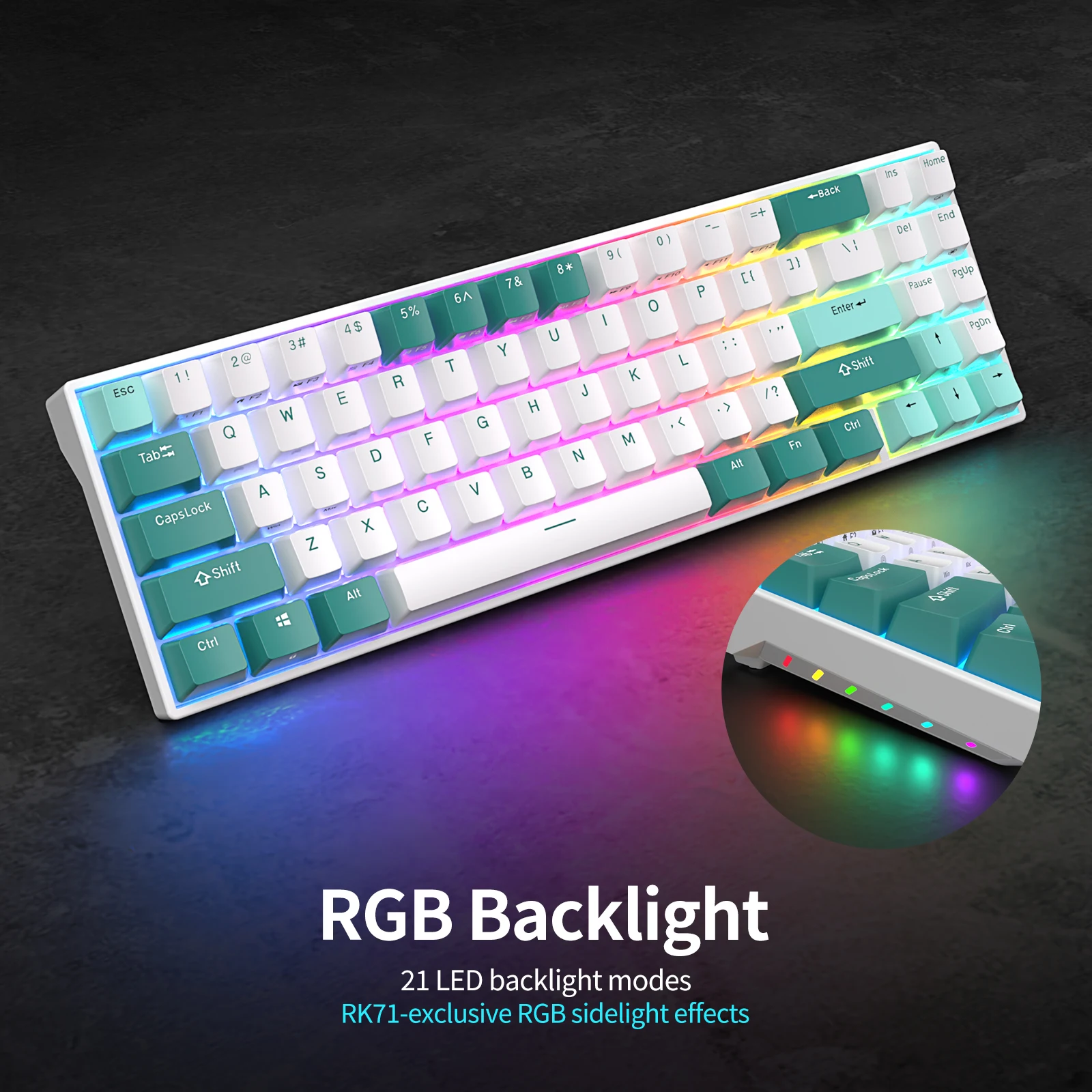 RK ROYAL KLUDGE RK71 Tri-mode Mechanical Keyboard 2.4G Wireless Bluetooth RGB Backlit Hot-swappable Gamer Keyboard PBT keycaps