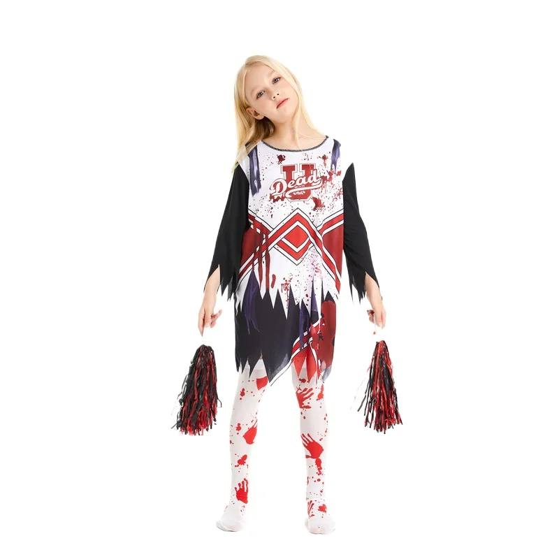 Bambino Halloween carnevale Cosplay Kid spaventoso Zombie Costume ragazza spaventoso Bloody Cheerleader Cos Party pasqua Purim Fancy Dresses