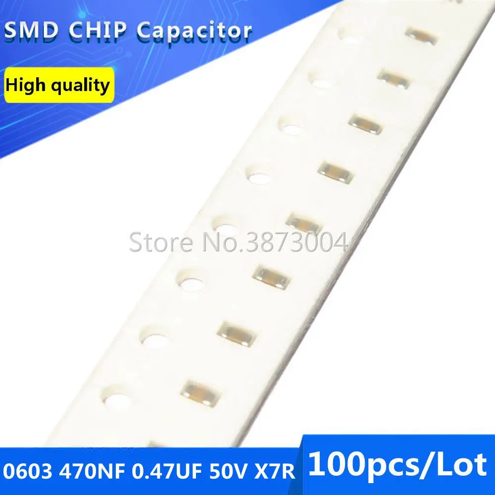 100pcs 0603 470NF 0.47UF 50V X7R 10% SMD Chip Capacitor