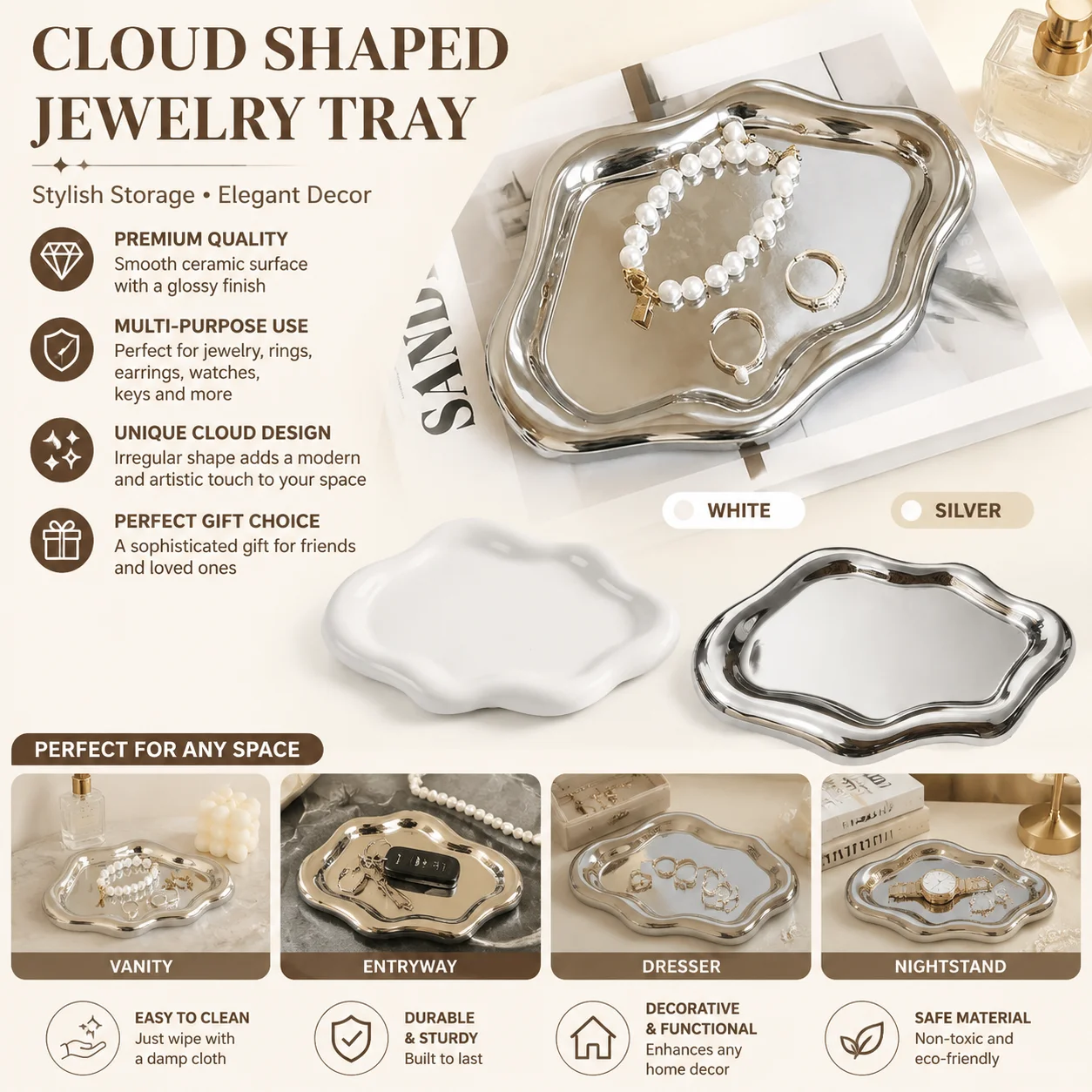 Simple Jewelry Storage Tray Creative Cloud Shapes Plastic Trays Electroplated Jewelry Earrings Ring Display Plates Photo Props