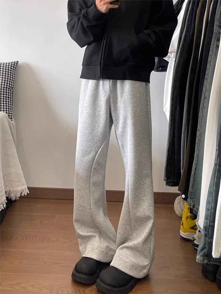 

Men's Sporty Grey Floral Knee-Length Pants Straight Leg Loose Fit Casual Trousers American Style Spring Autumn Heavyweight