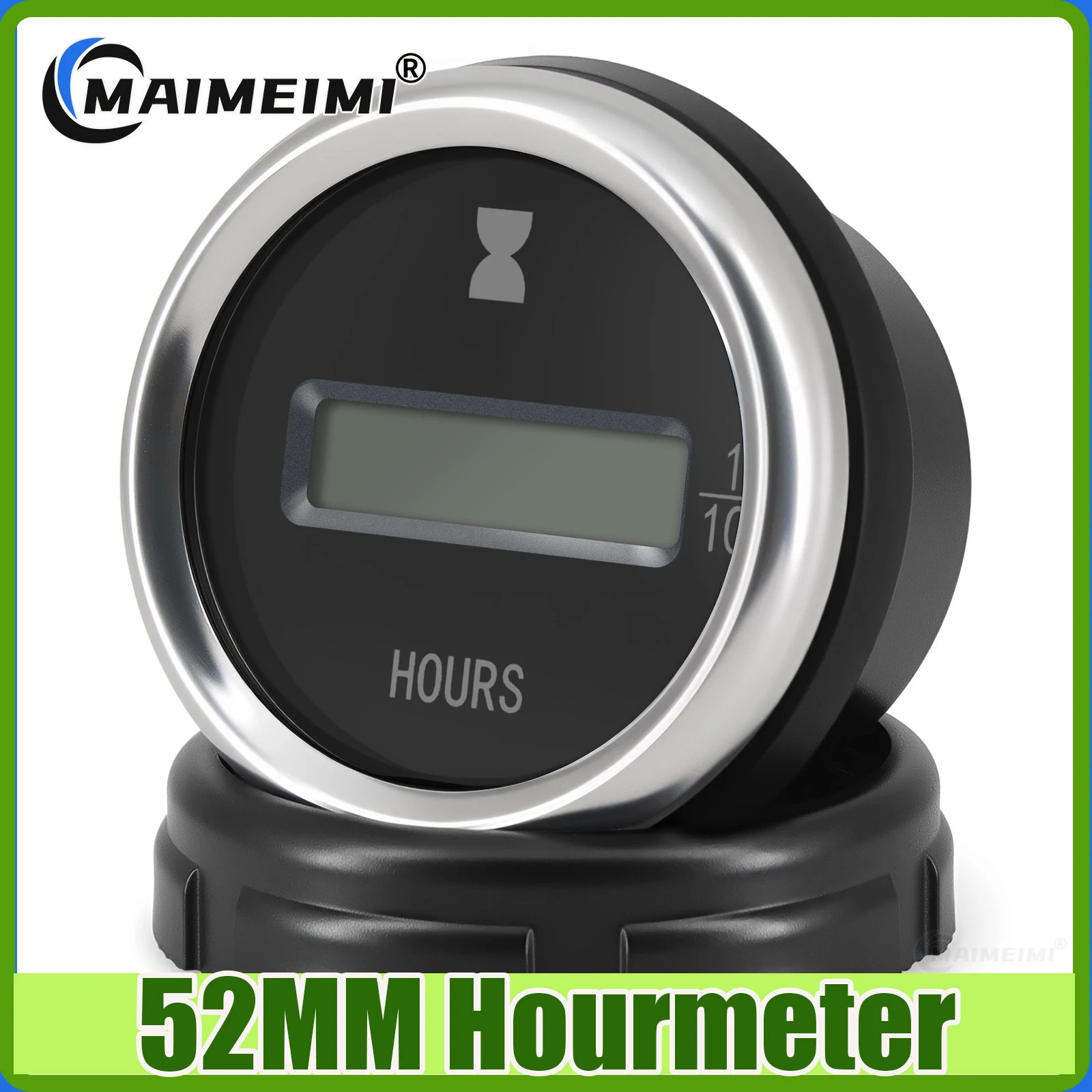 0-99999.9Hours 52MM Hourmeters Digital Clock Meter Gauge Green LED Light Car Timer 12V/24V for Car Truck Marine Boat Hour Meter