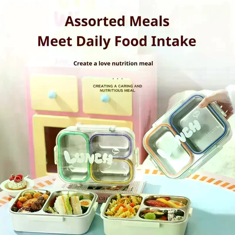 2/3 Compartment Lunch Box 304 Stainless Steel Leakproof Portable Bento Container For School Students Fresh