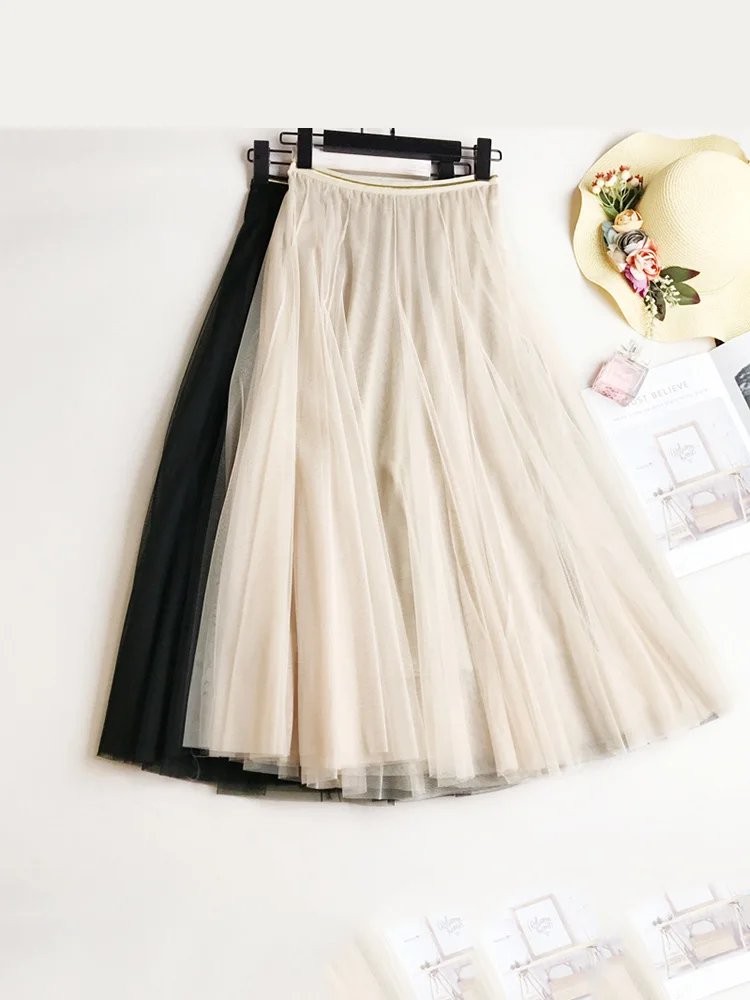 ฤดูร้อนตาข่ายผู้หญิงจีบกระโปรงเอวสูงสายกระโปรง Tulle Chic ยาว Maxi Tutu กระโปรง Holiday Beach กระโปรง Tulle