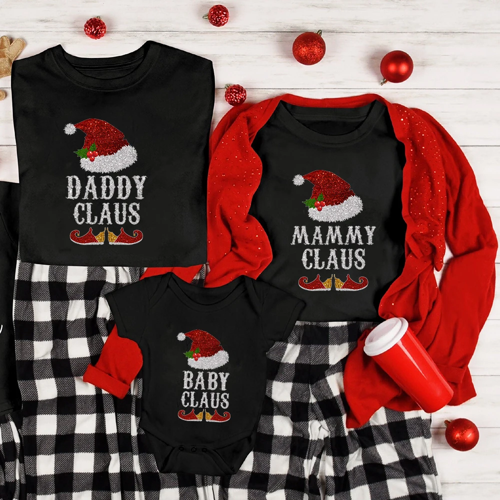 Merry Christmas Dad Mom Baby T-Shirt Clothing Daddy Claus Mammy Claus Baby Claus Family Matching Christmas New Year Outfits