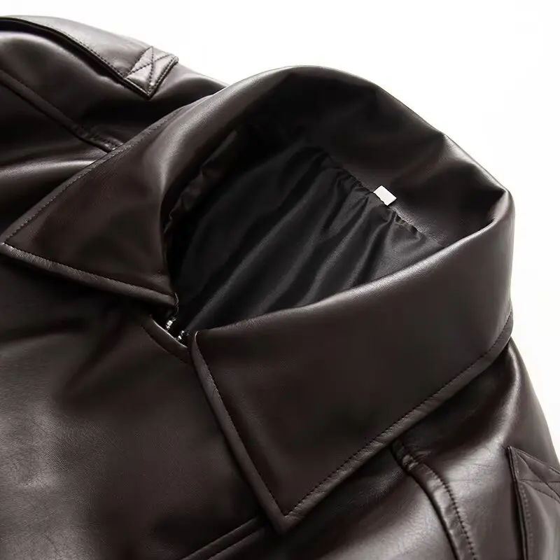 

JNLEAOG Women's Faionable Loose Leather Jaet Sle Autumn New Arrival Versatile Polyester Fiber Long Sve Zipper