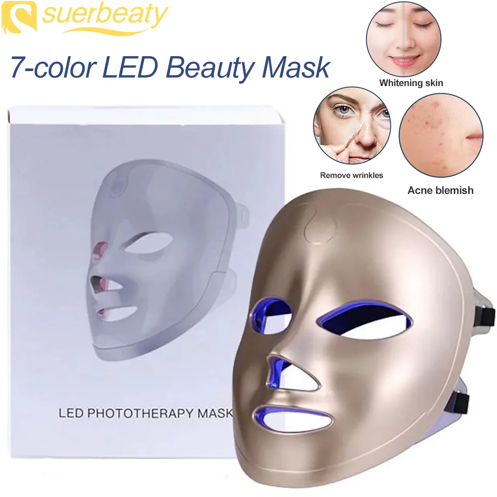 7 Colors Facial LED Mask Photon Red Light Therapy Anti Aging Face Neck Beauty Mask Relaxation Treatment Anti-Wrinkle Skin Care