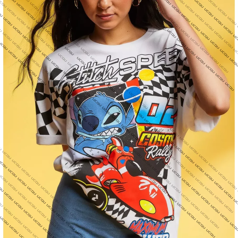 

Summer Disney Lilo Stitch Racing 3d Print T-shirts For Women Cute Lady Vintage Fashion T-shirts Casual Stitch Harajuku T-shirts