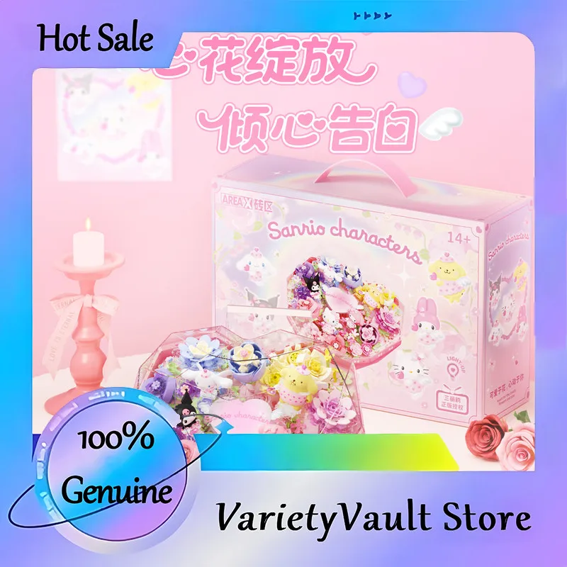 

Sanrio Lovely Flower Box Building Blocks Blind Box DIY Assembly Display Model Trendy Mystery Toy Gift for Girls And Couples