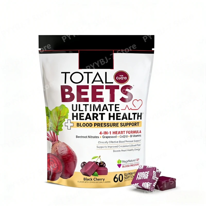 

Жевательные таблетки Total Beets для здоровья сердца с CoQ10, порошком свеклы, витаминами группы B, экстрактом виноградных косточек для улучшения кровообращения и энергии, черная вишня