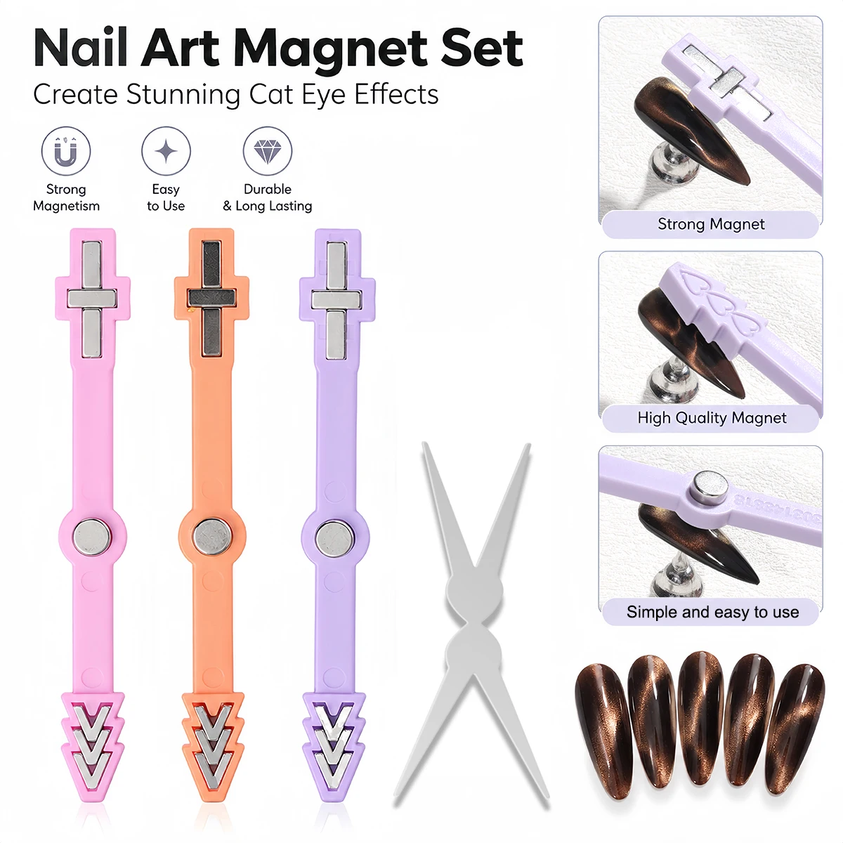 Cross-border Nail Art 3-in-1 Magnetic Tool: Star/Arrow/Cross-Grid Patterns for Cat-Eye Gel (Strong Magnet)