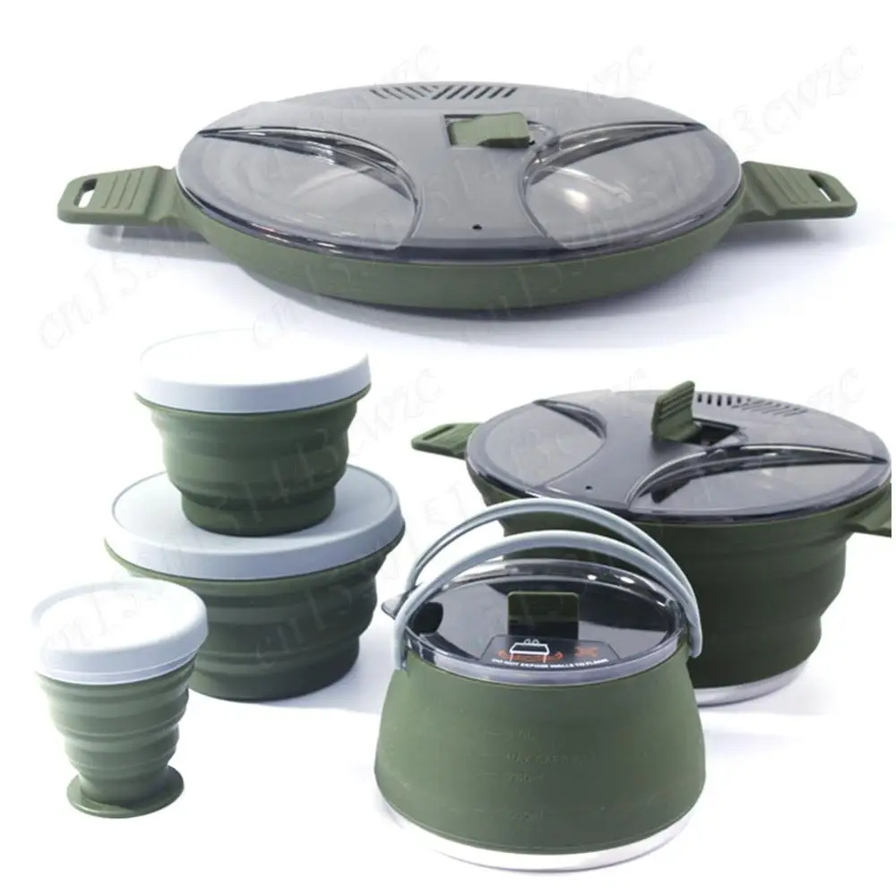 Outdoor Collapsible Kettle Pot with Foldable Bowl Cup Heat Resistant Portable Camping Pot Stainless Steel Folding Kettle Pot