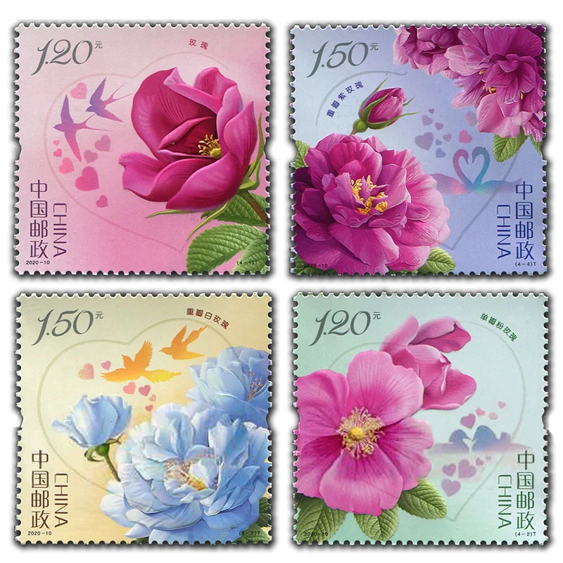 2020-10 , Roses, Valentine's Day , Post Stamps , 4 pieces , Philately , Postage , Collection