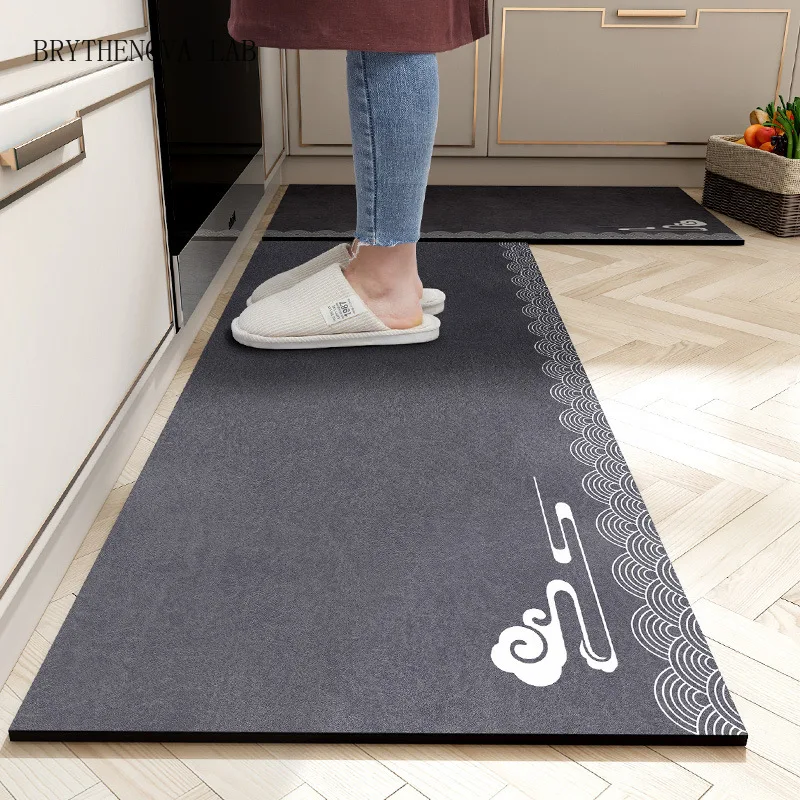 Chinese-Style Printed Kitchen Absorbent Floor Mat Dirt-Resistant Long Floor Strip Carpet Soft Wear-resistant Bathroom Foot Rug