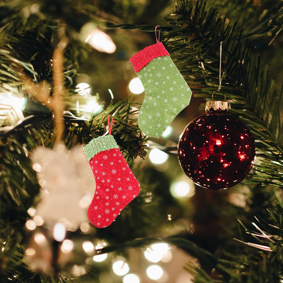 

6pcs Small Christmas Stockings Gift Socks Bags Hanging Fireplace Santa Claus Red Reusable Eco Friendly Non Fading Decorative