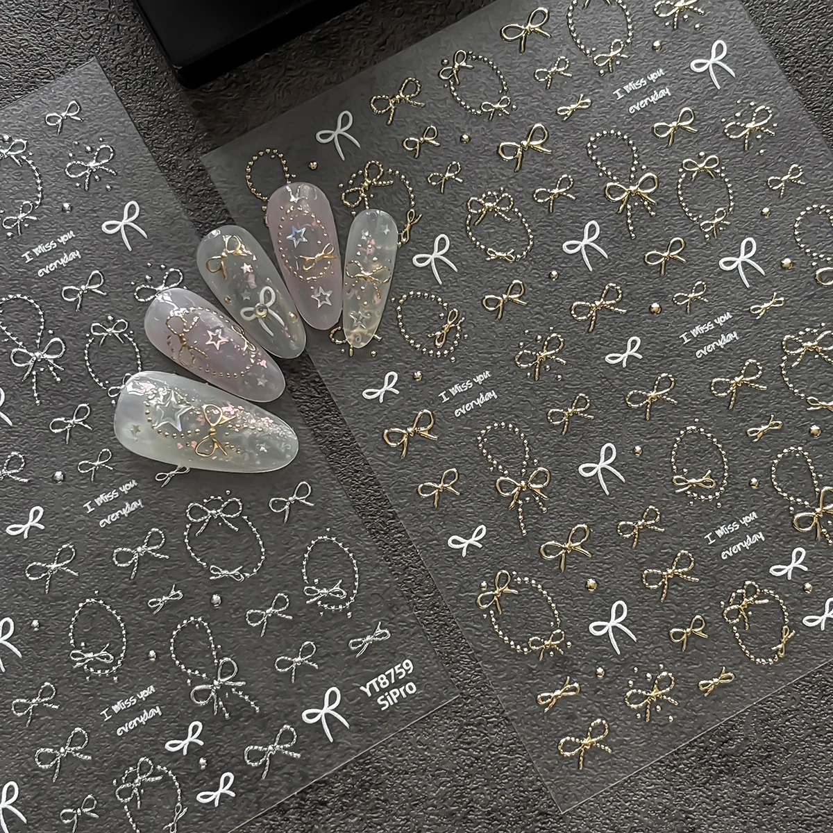Pearl Bow Nail Paste Nail Lettering Sticker Nails French Manicure Decor Mini Stickers Y2k Sticky Tabs Nails Art Nailart Charms