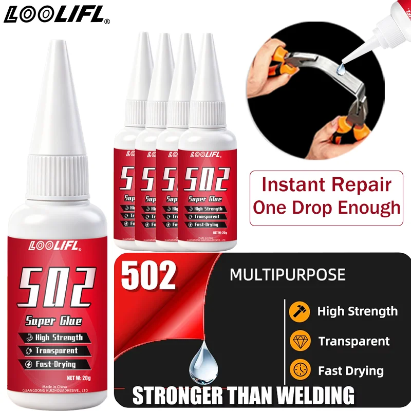 Lo0Lifl 502 Strong Adhesive 20g Instant Bonding Agent, High-Strength Quick-Drying Transparent Cyanoacrylate: Ester Glue That Is Stronger Than Welding, One Drop Is Enough, Multi-Purpose Repair Glue Suitable for Plastic, Metal, Rubber, Ceramics, Wood, Glass, DIY Models, Jewelry, and Household Items Bonding